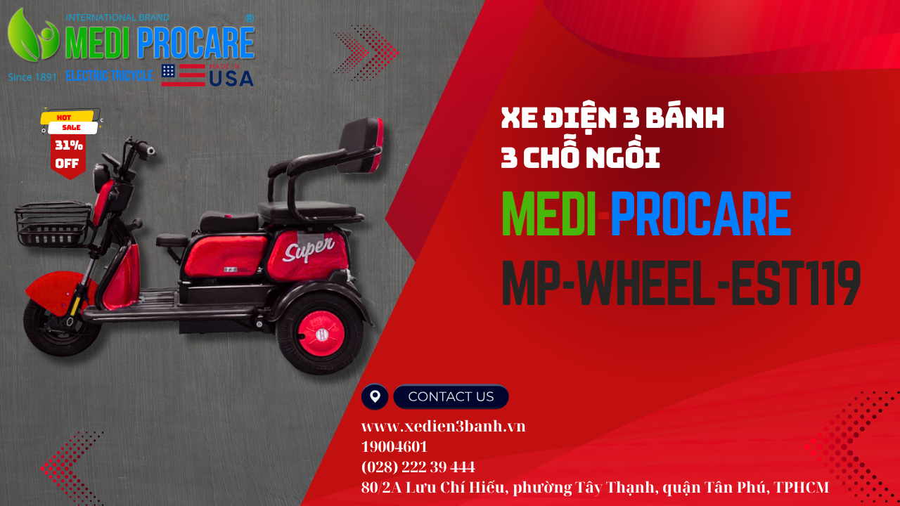 xe điện 3 bánh 3 chỗ ngồi MEDI-PROCARE EST119